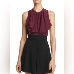Alice & Olivia Elisa high neck ruffle blouse wine